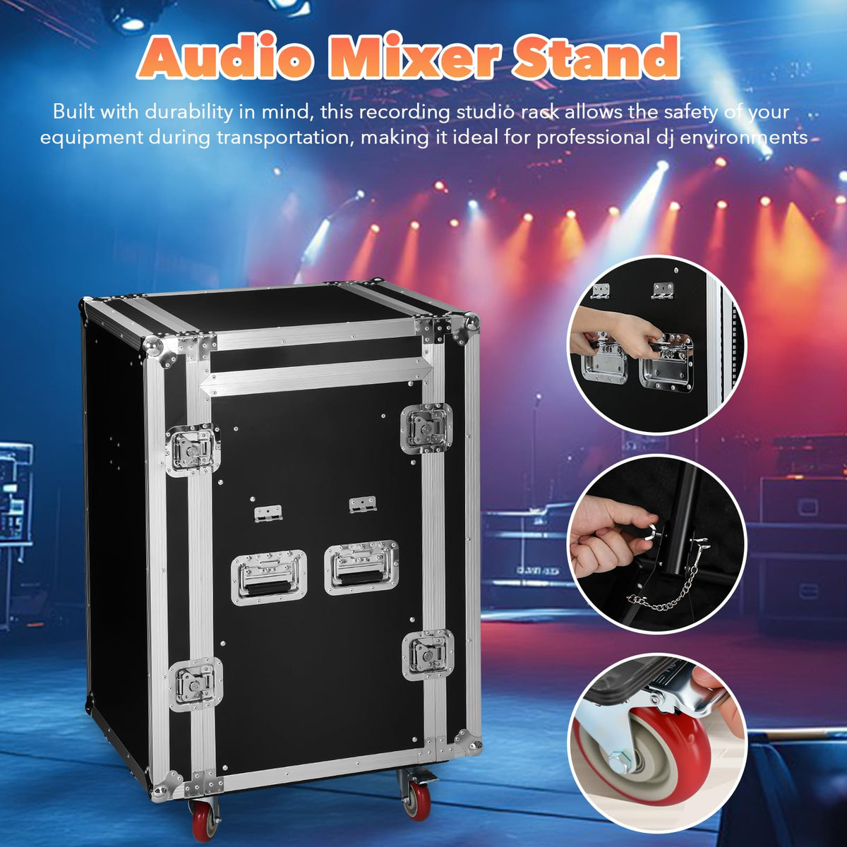 16U DJ Controller Case Rack with 2 Side Tables and 4 Casters K537