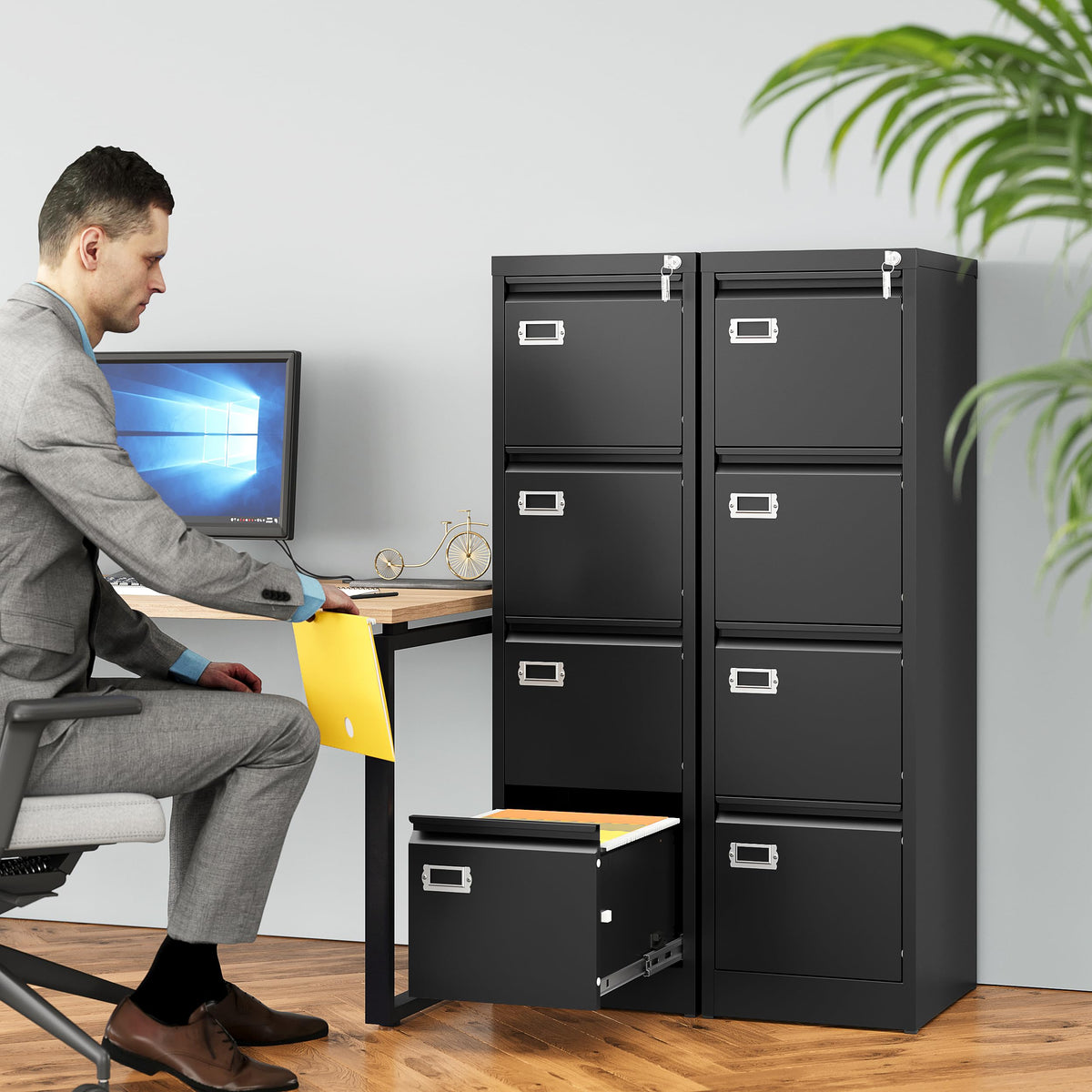 4 Drawer Black Metal File Cabinet with Lock N778