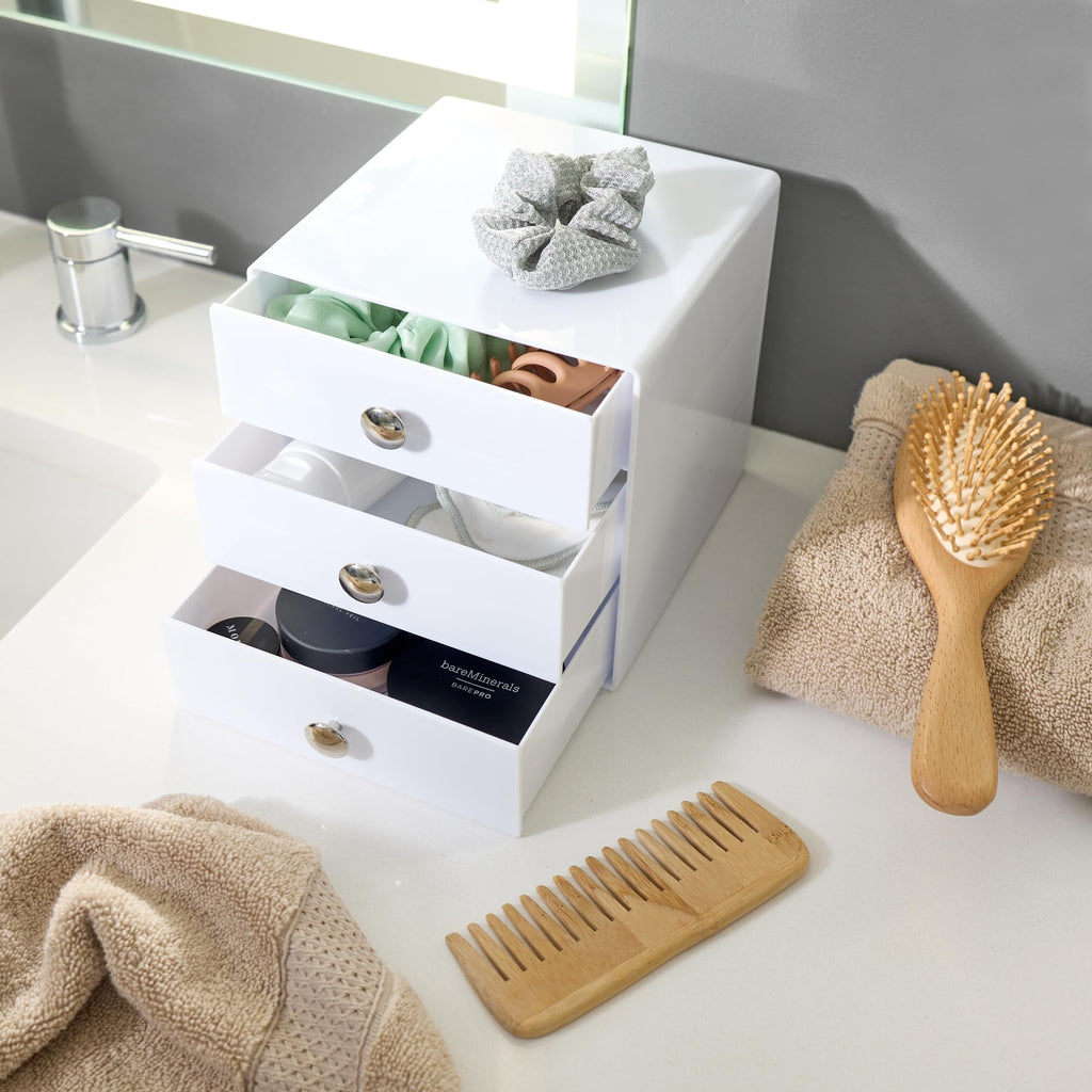 3-Drawer Plastic Vanity Organizer Set White U128525