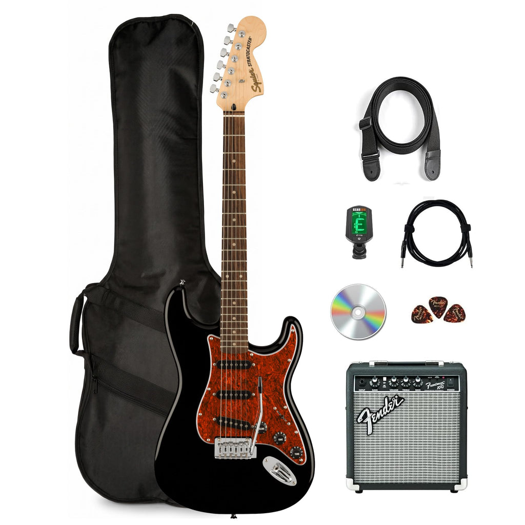 Black Electric Guitar with Amplifier and Gig Bag H5660