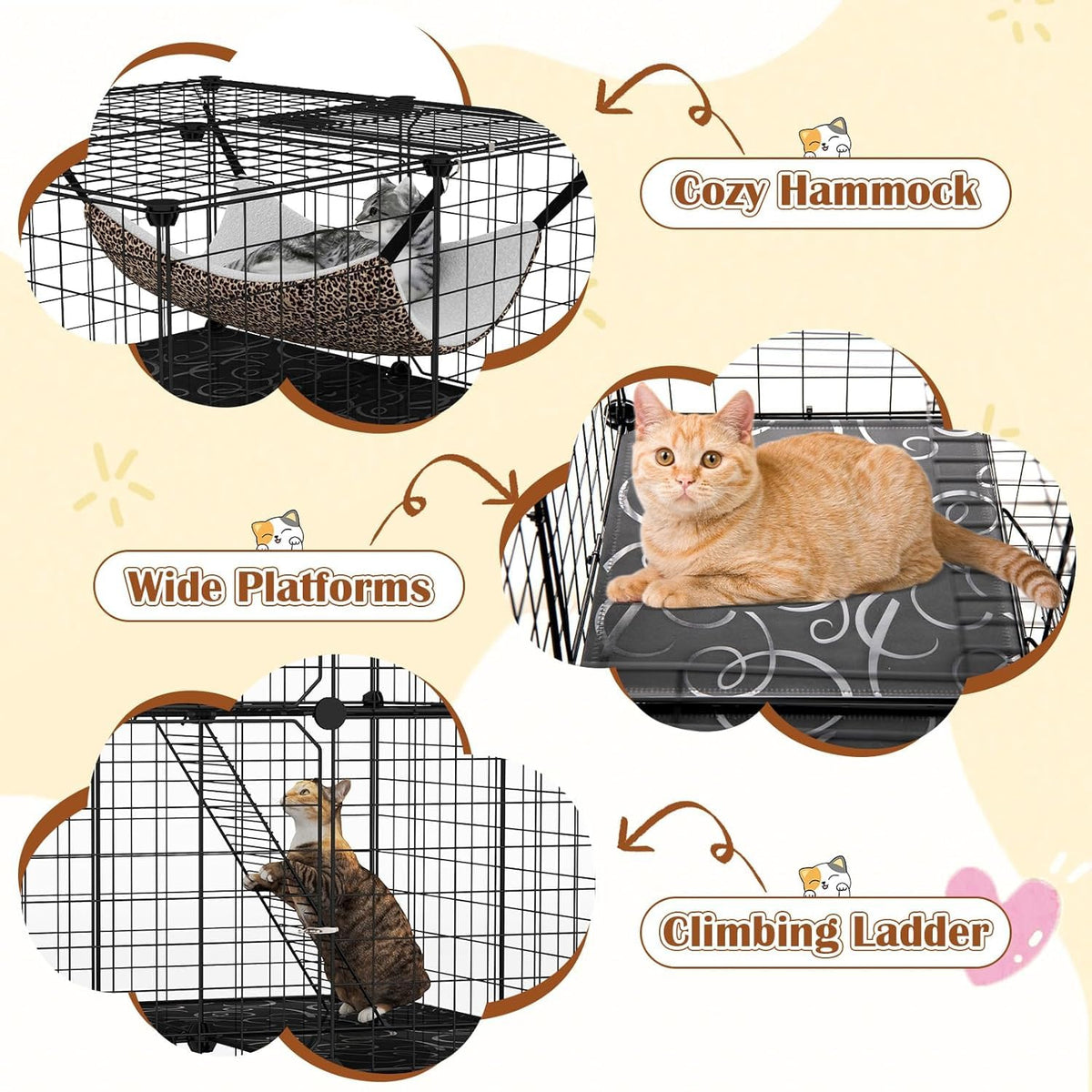3-Tier Wire Metal Cat Enclosure with Hammock M67367
