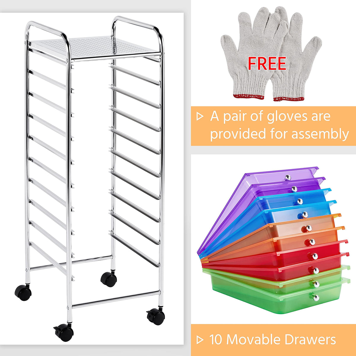 10 Drawer Rolling Storage Cart with Wheels I96810