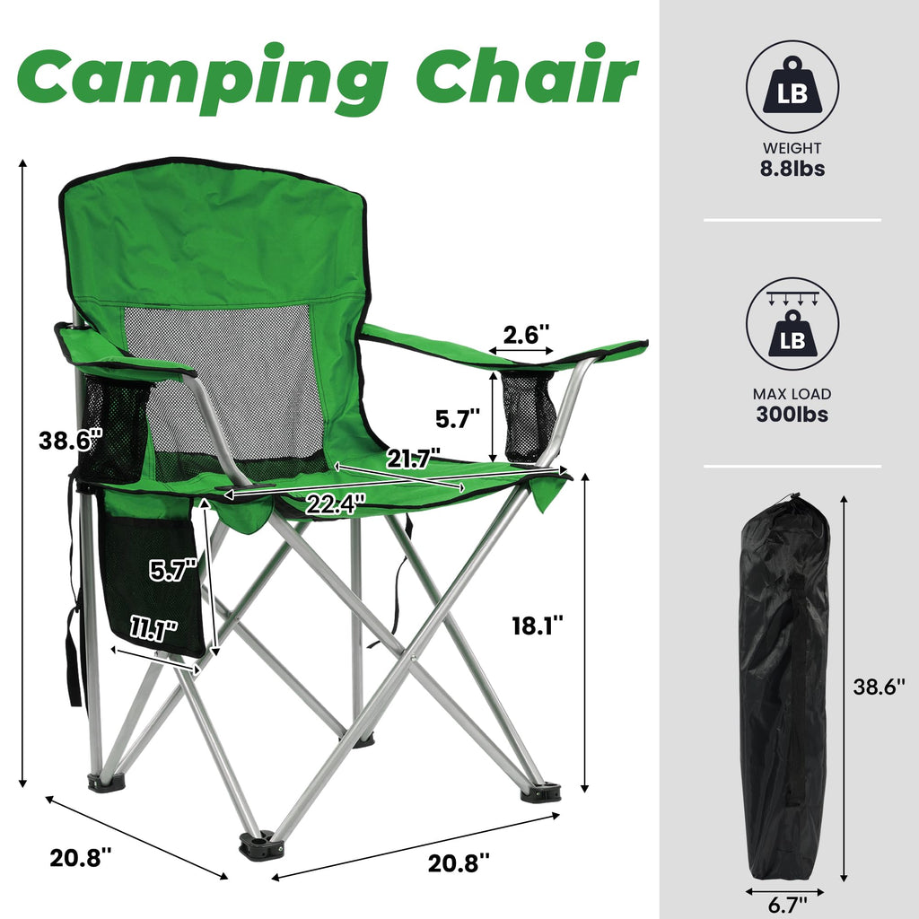 2 Pack Folding Camping Chair with Cup Holder & Carry Bag, Grass Green N78877