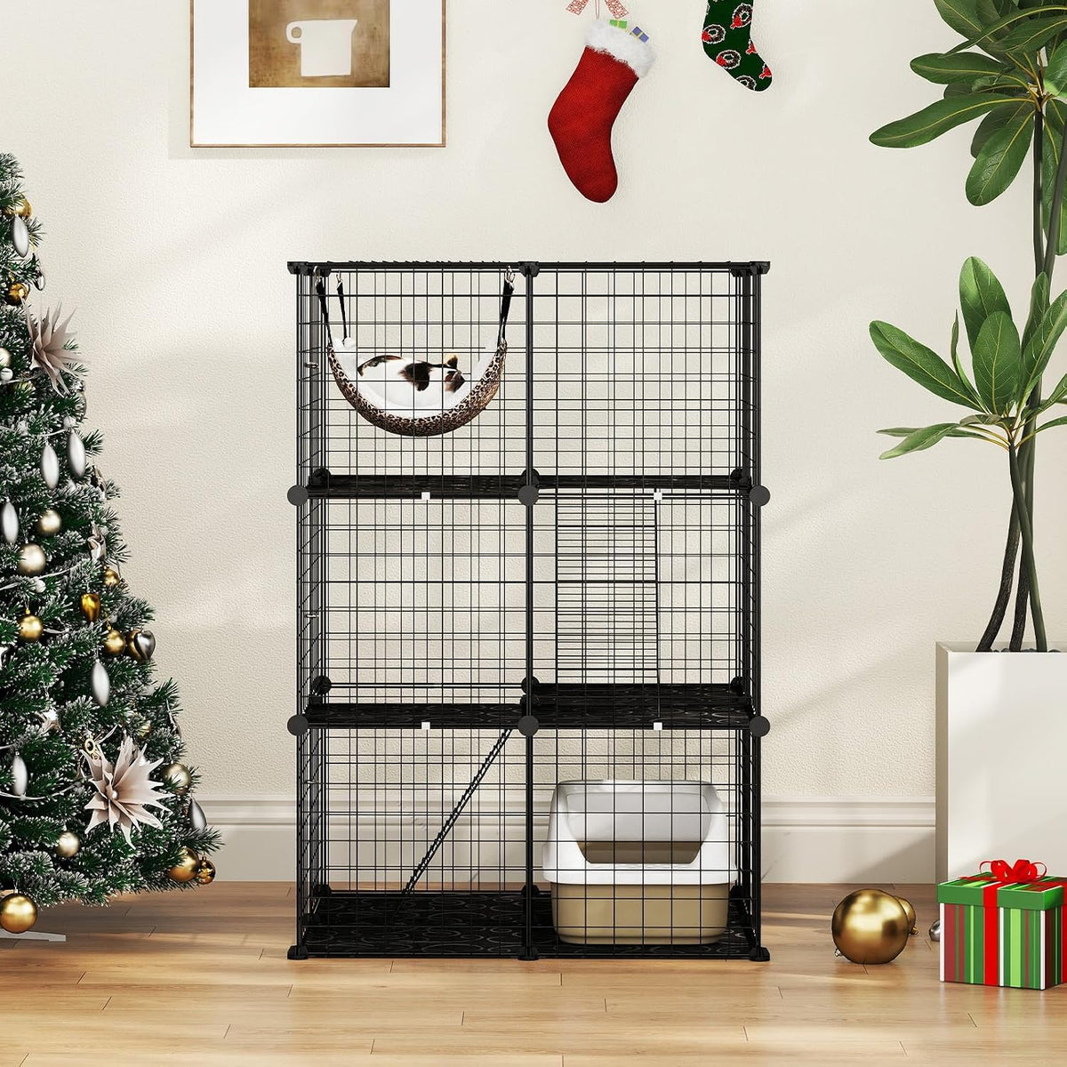 3-Tier Wire Metal Cat Enclosure with Hammock M67367
