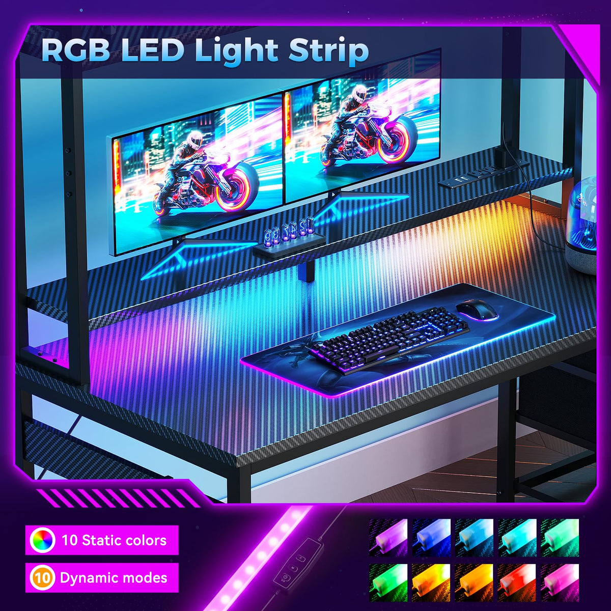 48 Inch Gaming Desk with Shelves and Drawers T871