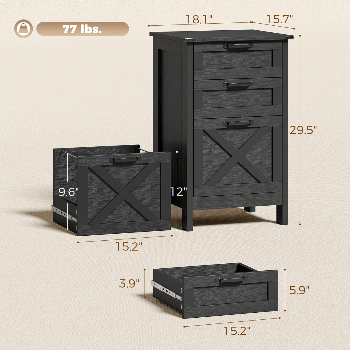 3 Drawer Black File Cabinet B879699
