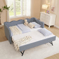 Navy Gingham Linen Upholstered Twin Size Daybed with Trundle I2842