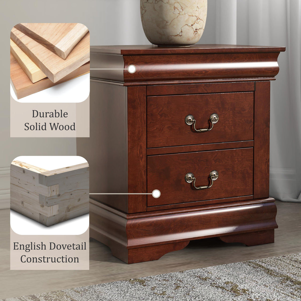 Solid Wood Nightstands Set of 2 with Drawers F264145