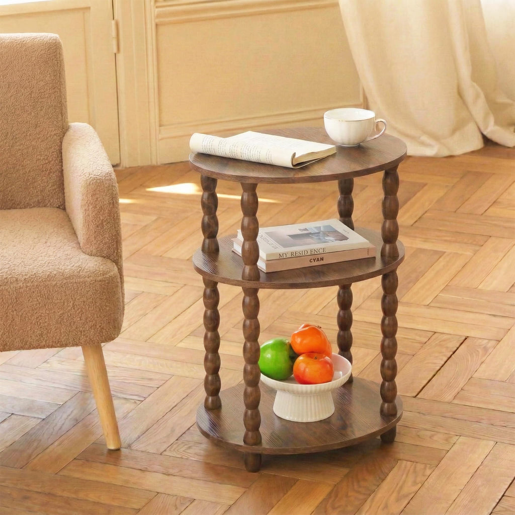 3-Tier Oval Side Table with Solid Wood Spindle Legs G81604