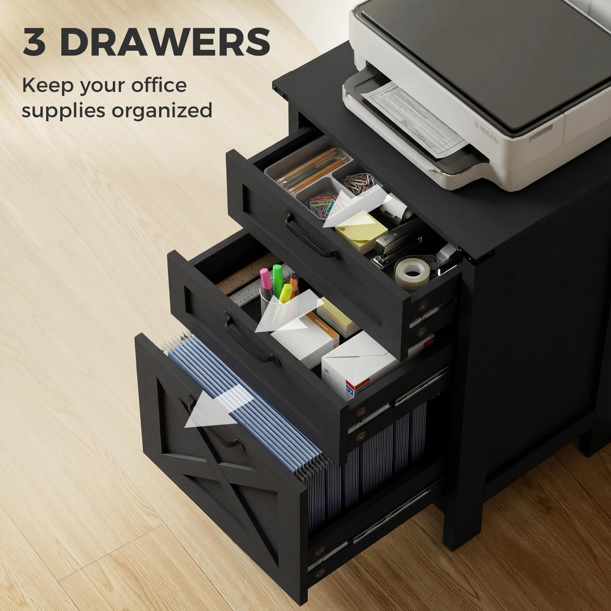 3 Drawer Black File Cabinet B879699