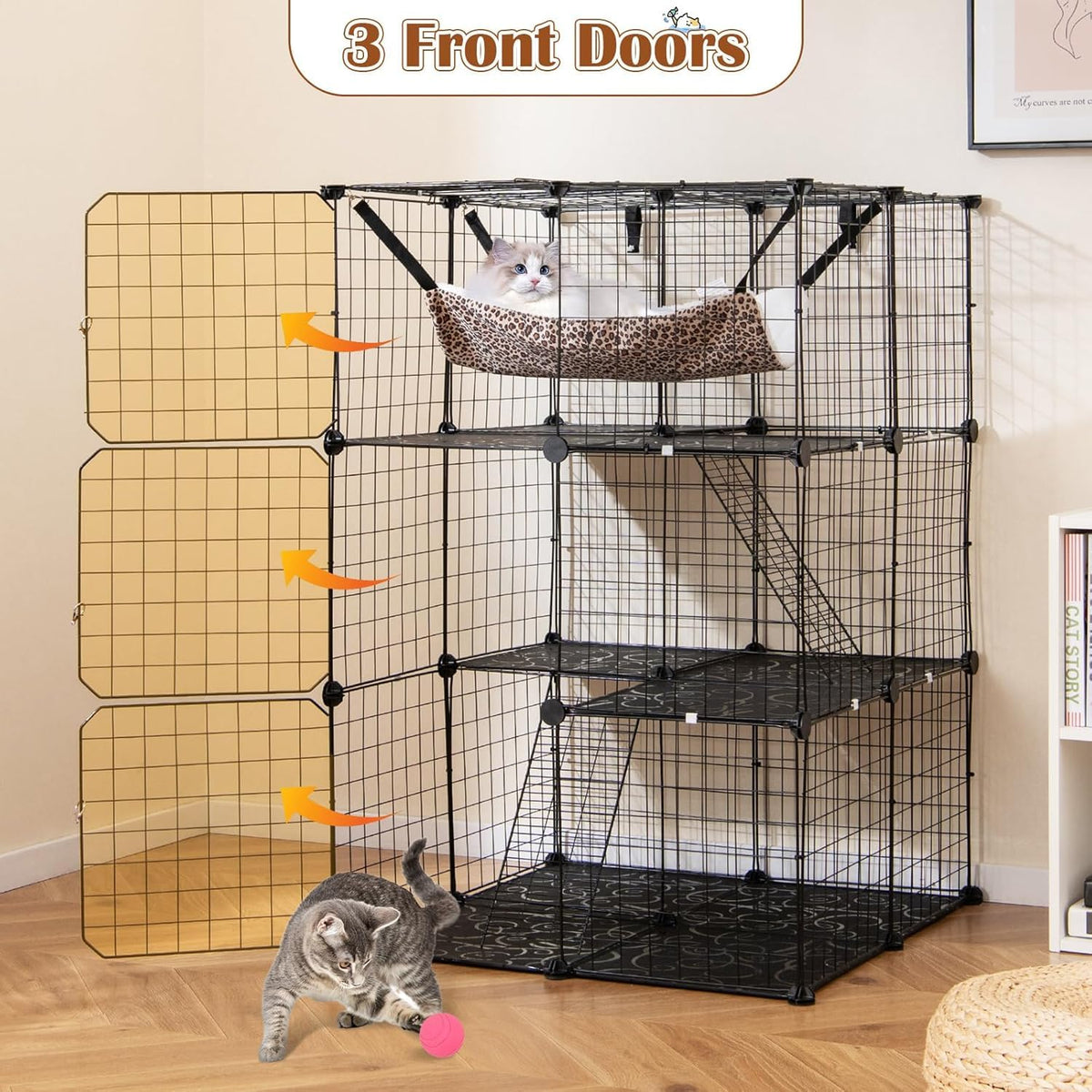 3-Tier Wire Metal Cat Enclosure with Hammock M67367