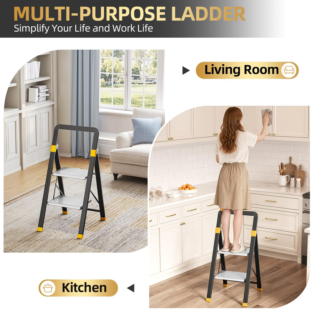 2 Step Ladder Lightweight Aluminum Folding Step Stool M3476