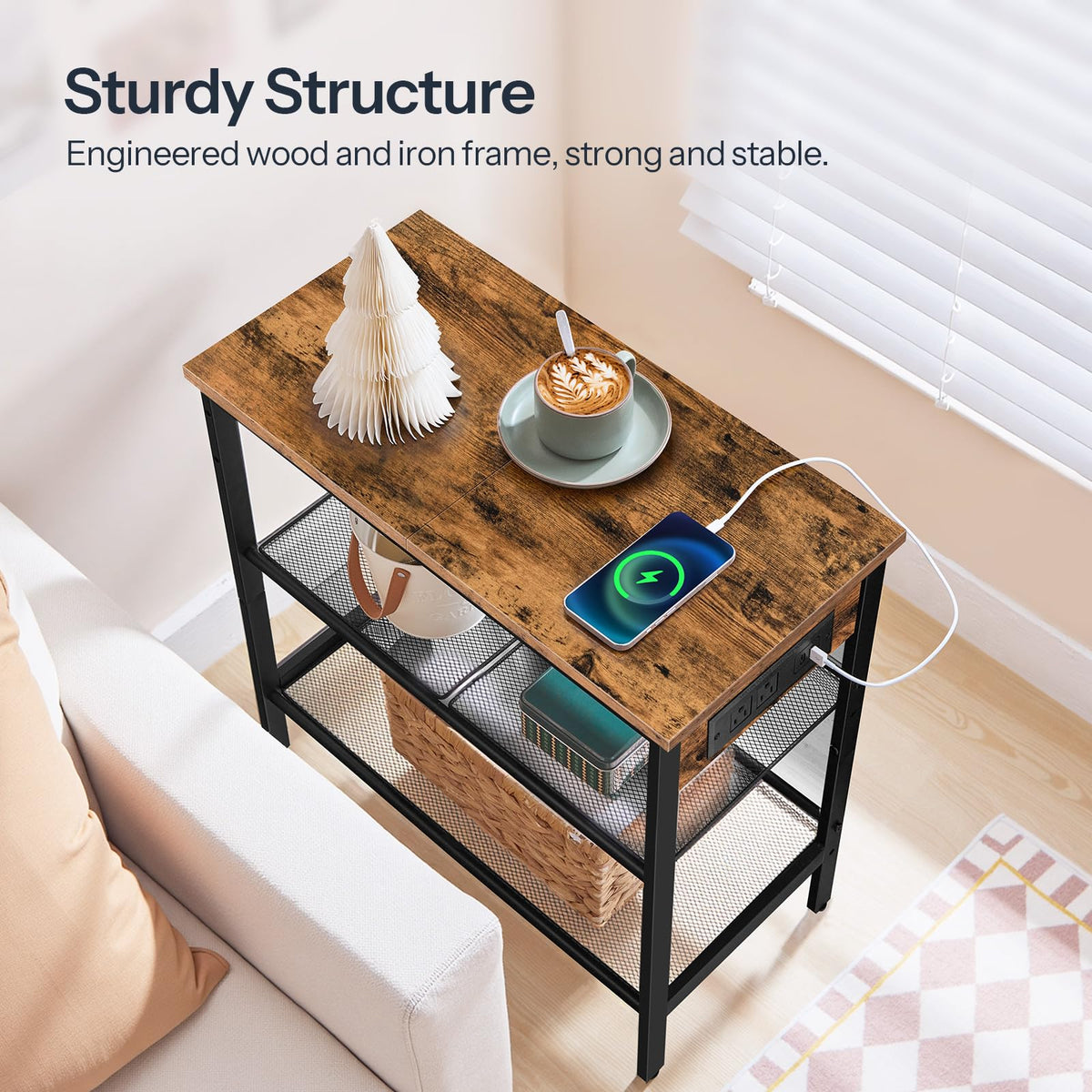 3-Tier Narrow End Table with Charging Station C161075