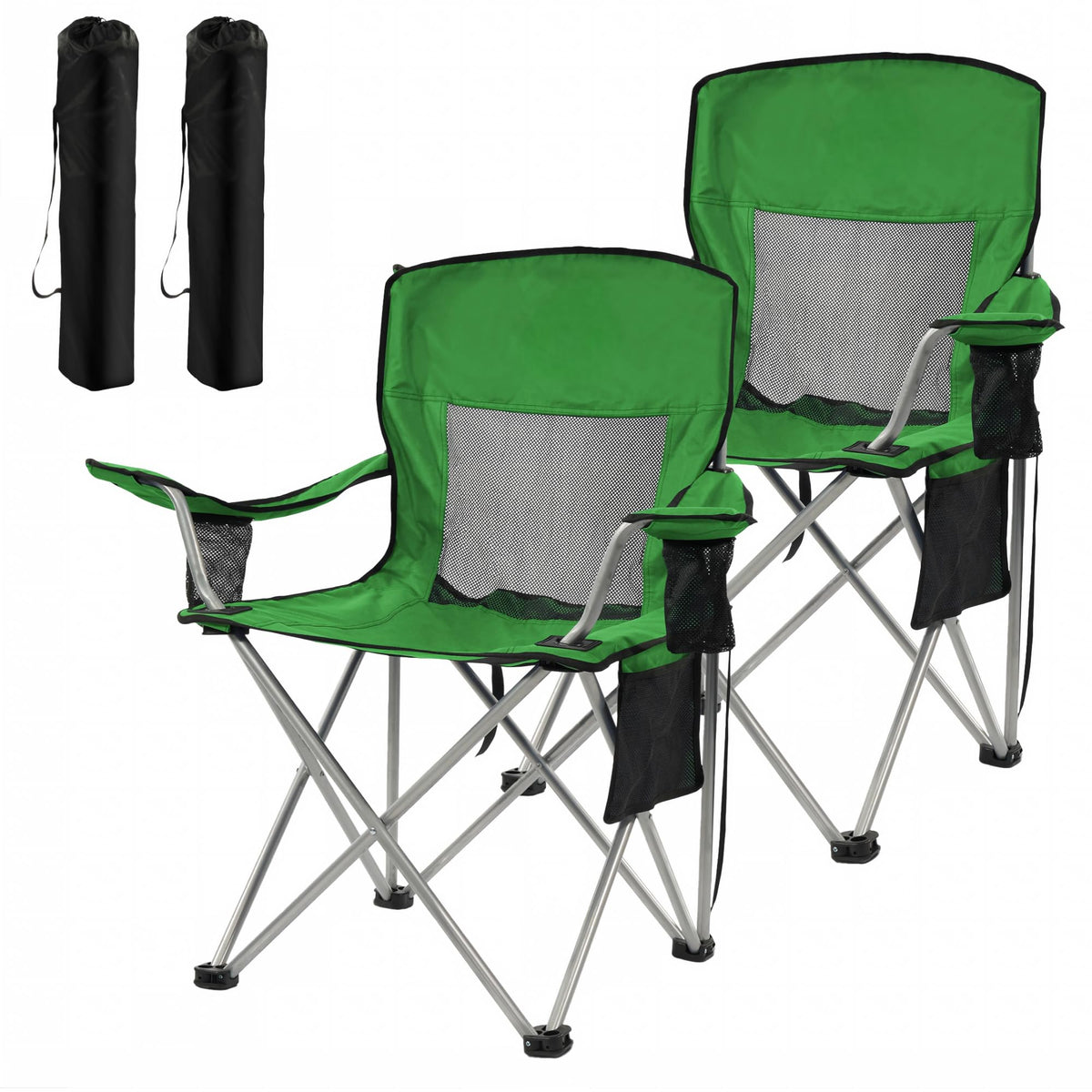 2 Pack Folding Camping Chair with Cup Holder & Carry Bag, Grass Green N78877