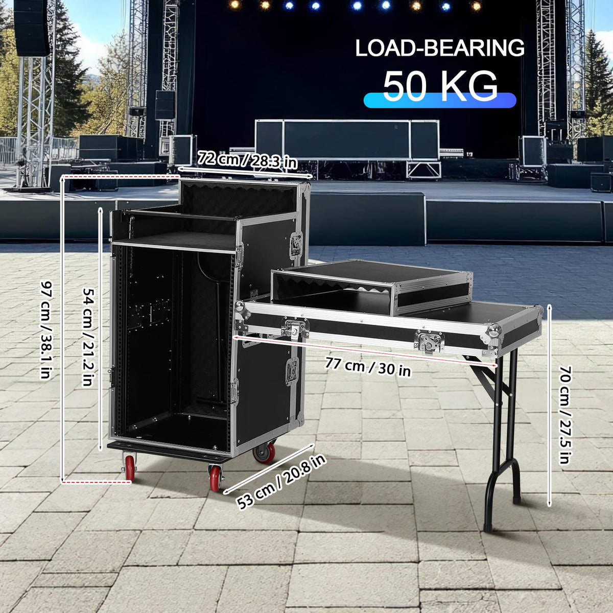 16U DJ Controller Case Rack with 2 Side Tables and 4 Casters K537