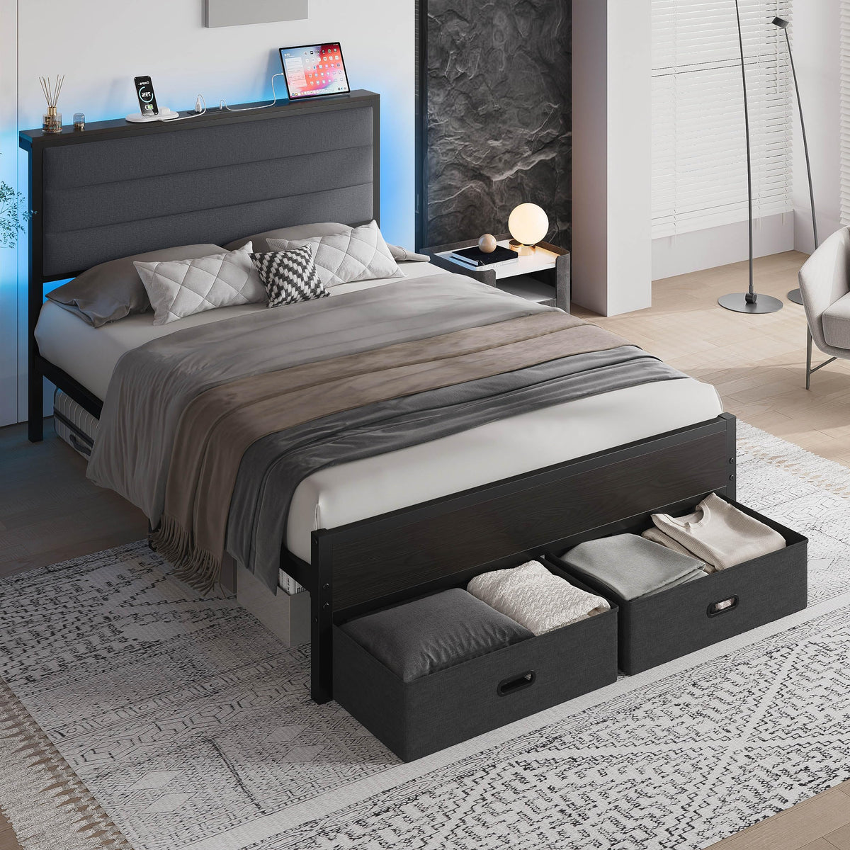 Full Size Bed Frame with 2 Storage Drawers C322996