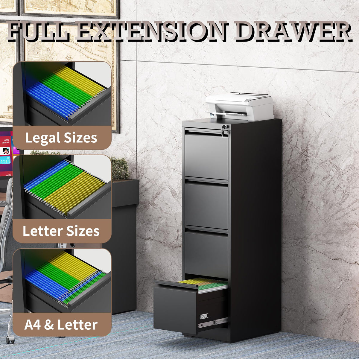 4 Drawer File Cabinet with Lock T418