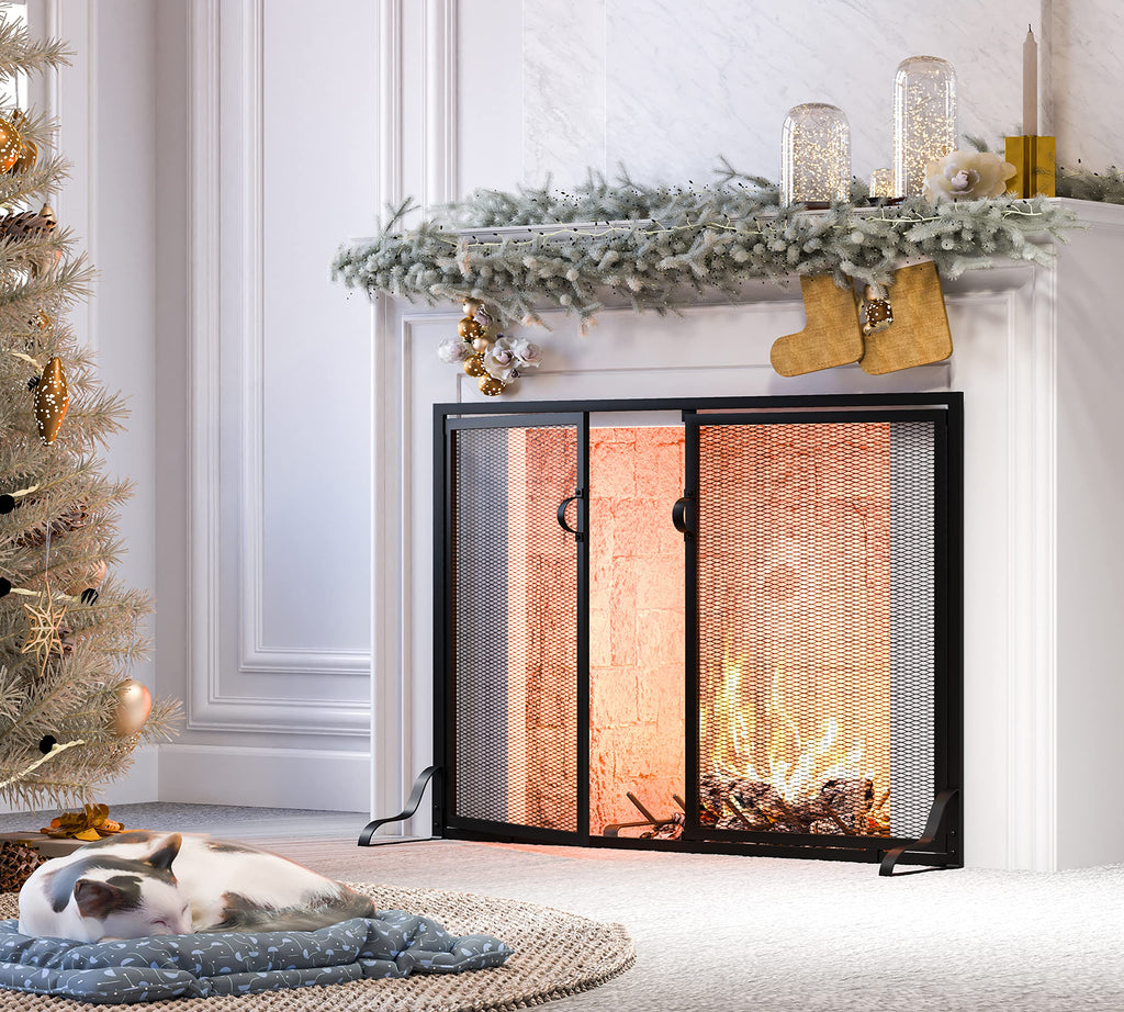 37.8x30.7 in Black Wrought Iron Fireplace Screen B72291