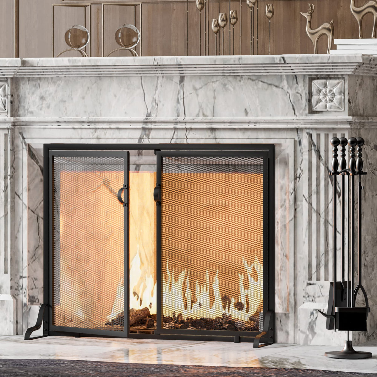 37.8x30.7 in Black Wrought Iron Fireplace Screen B72291