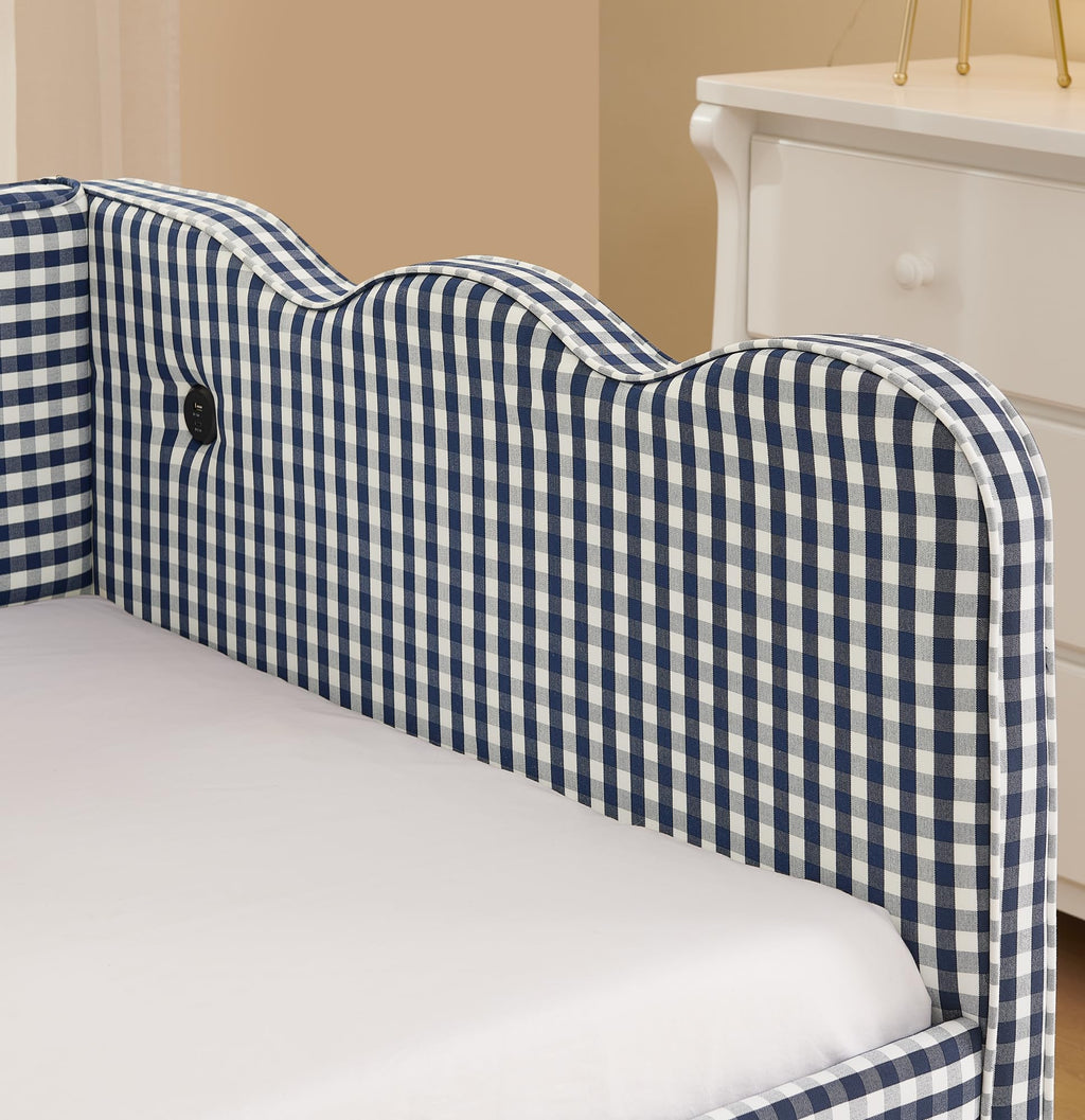 Navy Gingham Linen Upholstered Twin Size Daybed with Trundle I2842