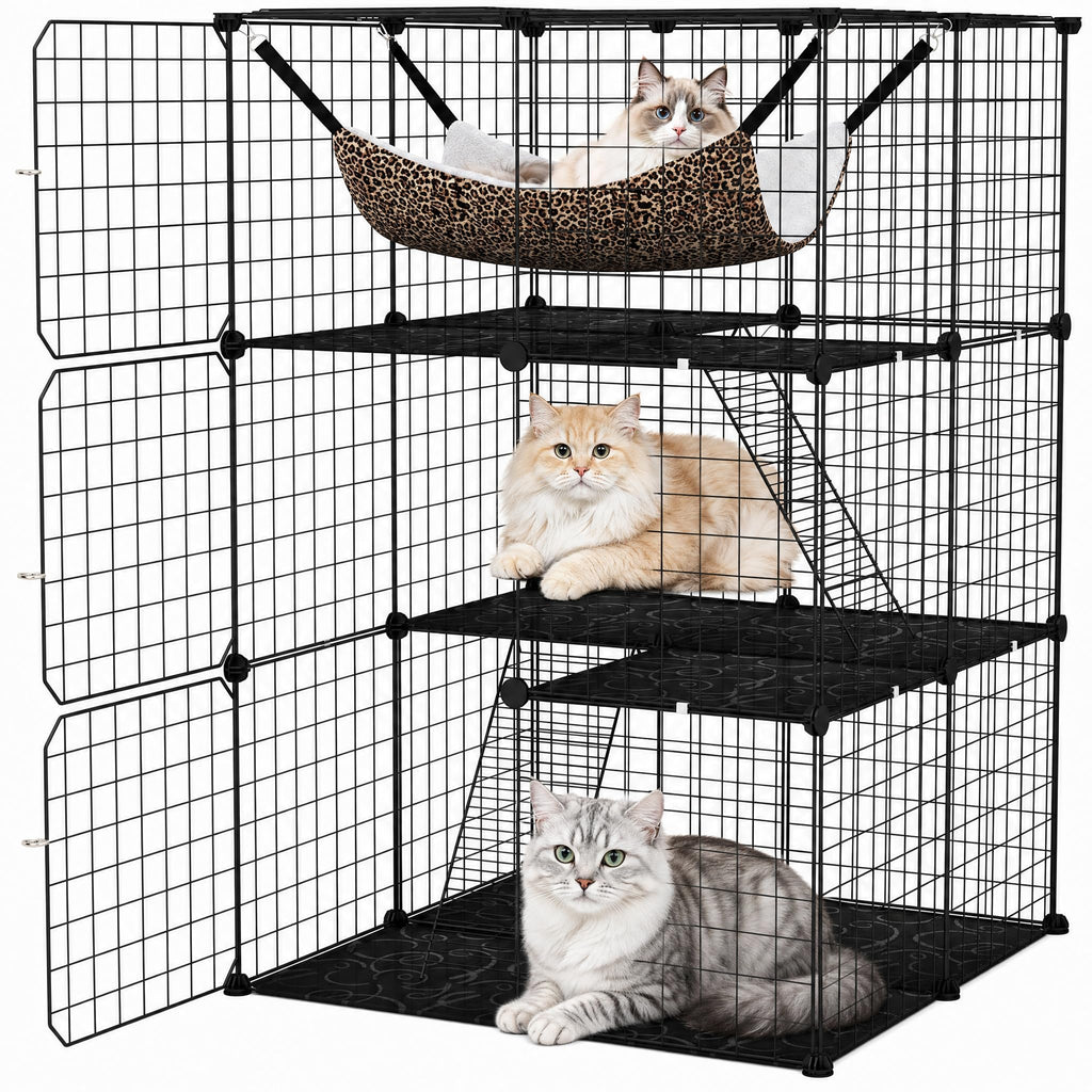 3-Tier Wire Metal Cat Enclosure with Hammock M67367